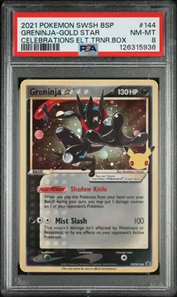 2021 POKEMON SWSH BLACK STAR PROMO 144 GRENINJA-GOLD STAR CELEBRATIONS ETB PSA 8 - Image 1