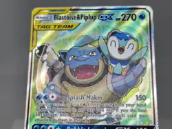Pokemon Blastoise & Piplup GX Alternate Full Art 215/236 SM Cosmic Eclipse HP sc - Image 3