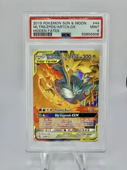2019 Pokemon Sun&Moon Hidden Fates Moltres & Zapdos & Articuno GX #44 PSA 9 MINT - Image 1