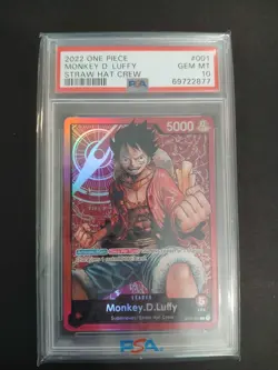 PRE-ERRATA One Piece Card Game Monkey D. Luffy ST01-001 Starter Deck PSA 10 - Image 1