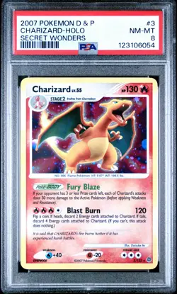 2007 POKEMON DIAMOND & PEARL SECRET WONDERS #3 CHARIZARD-HOLO PSA 8 - Image 1