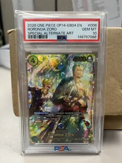 2026 ONE PIECE EB04-THE AZURE SEA'S SEVEN ALTERNATE ART #006 RORONOA ZORO PSA 10 - Image 1