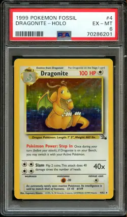 1999 Pokemon Fossil Dragonite Holo 4/62 PSA 6 EX-MT - Image 1