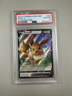 2020 POKEMON SWSH BLACK STAR PROMO V POWERS TINS #065 EEVEE V PSA 10 - Image 1