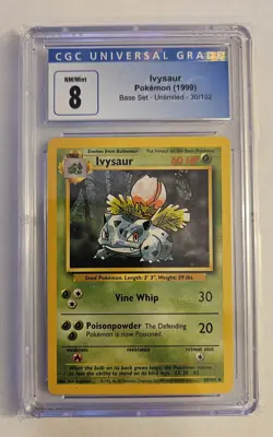 Ivysaur 30/102 Pokemon TCG 1999 Base Set Unlimited CGC 8 NM/Mint - Image 1