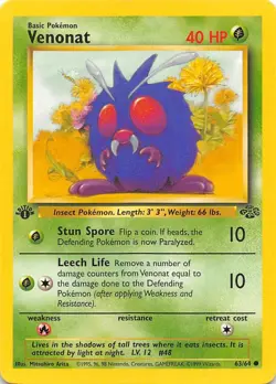 Venonat 63/64 - 1st Edition - Jungle SET - VINTAGE WOTC POKEMON CARD - NM - Image 1