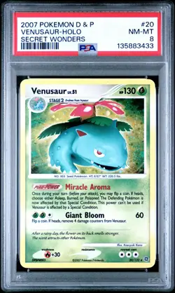 2007 POKEMON DIAMOND & PEARL SECRET WONDERS #20 VENUSAUR-HOLO PSA 8 - Image 1