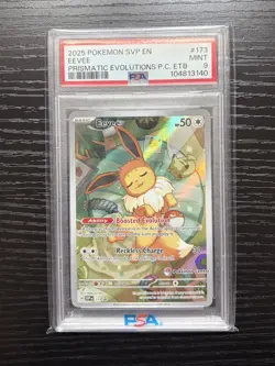2025 POKEMON PRISMATIC EVOLUTIONS POKEMON CENTER ETB PROMO #173 EEVEE PSA 9 - Image 1