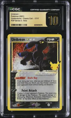 Umbreon Gold Star 17/17 Celebrations Classic Holo Pokemon CGC 10 Pristine *070 - Image 1