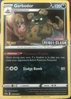 NM-Mint Garbodor - SWSH025 - Staff Prerelease Promo Pokemon SWSH Black Star Prom - Image 1