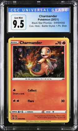 CGC 9.5 GEM MINT Charmander SWSH092 Battle Styles Promo Pokemon Blue Label - Image 1