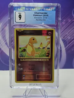 Pokemon Charmander Reverse Holo 9/108 CGC 9 Mint Blue Label 2016 Evolutions - Image 1