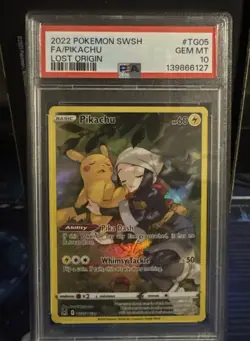 2022 POKEMON SWORD & SHIELD LOST ORIGIN #TG05 FULL ART/PIKACHU PSA 10 - Image 1