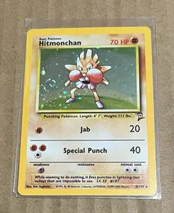 HITMONCHAN - 8/130 Base Set 2 - 2000 Rare HOLO SWIRL Pokemon * EX / Near MINT - Image 1