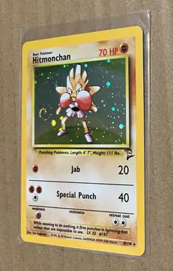 HITMONCHAN - 8/130 Base Set 2 - 2000 Rare HOLO SWIRL Pokemon * EX / Near MINT - Image 3