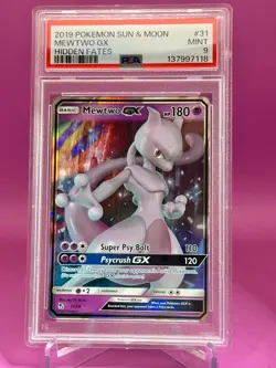 2019 POKEMON SUN & MOON HIDDEN FATES #31 MEWTWO GX PSA 9 - Image 1