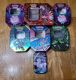 Pokemon Collector's Tins Lot of 7 Empty Sylveon Galar Rapidash Rayquaza Vaporeon - Image 1