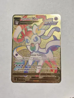 Sylveon Vmax Rainbow High Quality Gold Metal Pokemon Card Fan Art Collectible - Image 1