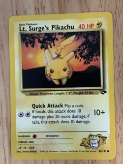 Pokemon TCG Lt. Surge's Pikachu Gym Challenge 84/132 40 HP Common English - Image 1