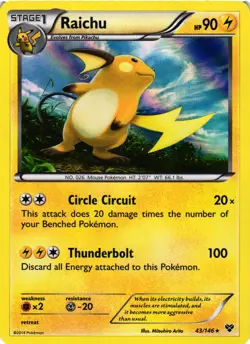 Pokemon TCG Raichu 43/146 XY Base Set Holo Rare LP - Image 1