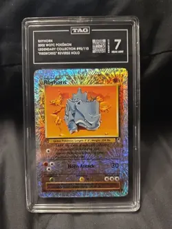 2002 WOTC Pokemon Rhyhorn 90/110 Legendary Col Reverse Holo Fireworks TAG 7 - Image 1
