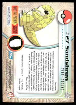 Pokemon Cards Sandshrew #27 Topps Trading Cards Series 1 LP *1 - Image 2