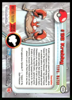 Pokemon Cards Krabby #98 Topps Trading Cards HOLO Series 2 NM *1 - Image 2