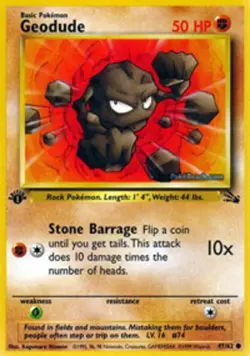 Heavily Played, English Pokemon Regular Geodude - 47/62 - Common - 1st Edition F - Image 1