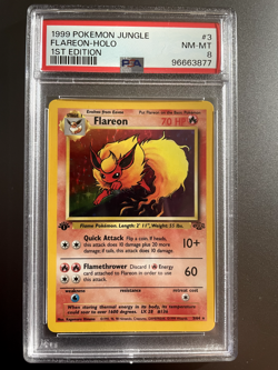1999 POKEMON JUNGLE 1ST EDITION #3 FLAREON-HOLO PSA 8 - Image 1
