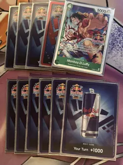Red Bull X One Piece Card Game Double Don!! Monkey D Luffy Promo + Foil Don Set - Image 1
