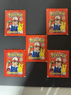 Lot of (5) 1999 Topps Merlin Pokemon Stickers Series 1 Sealed Booster Packs - Image 1
