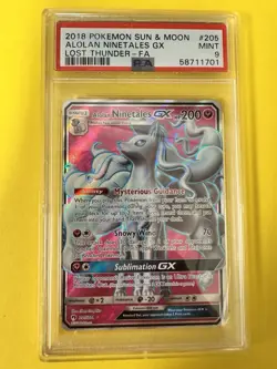 2018 Pokemon Sun & Moon Lost Thunder Alolan Ninetales Full Art 205/214 PSA 9 - Image 1