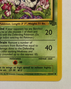 Butterfree Jungle #33/64 Uncommon Pokemon 1999 Wizards of the Coast LP - Image 3