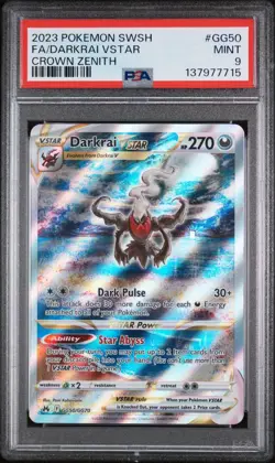 2023 POKEMON SWORD AND SHIELD CROWN ZENITH GG50 FULL ART/DARKRAI VSTAR | PSA 9 - Image 1