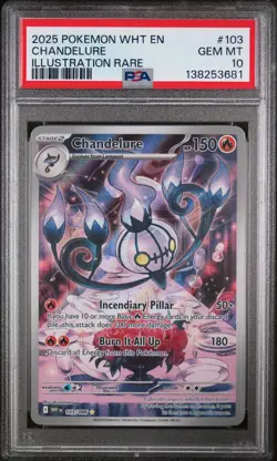 2025 POKEMON WHT EN-WHITE FLARE ILLUSTRATION RARE #103 CHANDELURE PSA 10 - Image 1