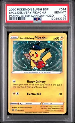 2020 POKEMON SWSH BLACK STAR PROMO #074 SPECIAL DELIVERY PIKACHU-HOLO PSA 10 - Image 1