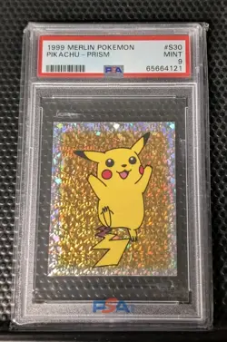 1999 Merlin Pokemon Sticker #S30 Pikachu Prism PSA 9 Mint - Image 1