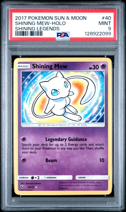 2017 POKEMON SUN & MOON SHINING LEGENDS #40 SHINING MEW-HOLO PSA 9 New 9 Cert - Image 1