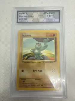 Pokemon TCG Machop Base Set Unlimited Common Card 52/102. PFG Graded 10. - Image 1