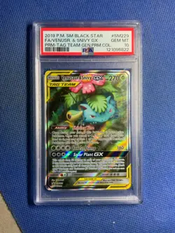 2019 Pokemon SM Black Star Promo #SM229 Full Art Venusaur And Snivy GX PSA 10 - Image 1