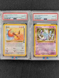 2000 Pokemon Eevee & Mewtwo Black Star Promo Set JR Stamp RallyPSA 10 SEQUENTIAL - Image 1