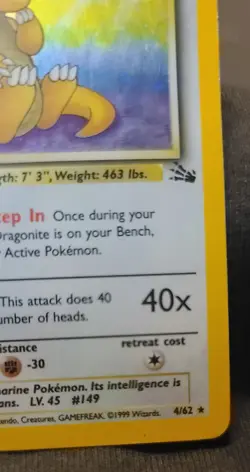 1999 Pokemon TCG Dragonite Fossil 4/62 Holo Unlimited - Image 3