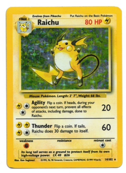 Pokemon Card: Raichu HOLO 14/102 Base Set Vintage Rare! EXC - Image 1