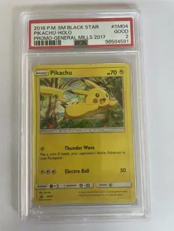 2016 Pokemon #SM04 Pikachu-Holo Promo-General Mills 2017 PSA 2 Graded Good - Image 1