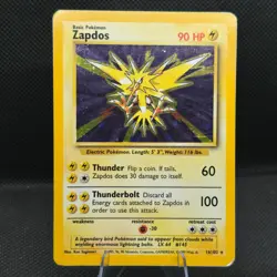 Zapdos (016/102) Base Set Unlimited Holo Rare- Vintage Pokemon TCG (HP) - Image 1