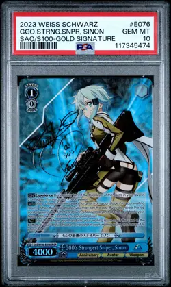 2023 WEISS SCHWARZ JPN GOLD SIGNATURE #E076 GGO'S STRONGEST SNIPER, SINON PSA 10 - Image 1