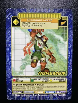 DIGIMON DIGI-BATTLE BOOSTER SERIES 4 NON-FOIL RARE CARD - BO-203 NOHEMON NM - Image 1