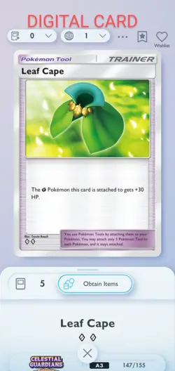 Leaf Cape Pokemon Pocket Mobile Game Celestial Guardians Set ◇◇ Rare Item Card - Image 1