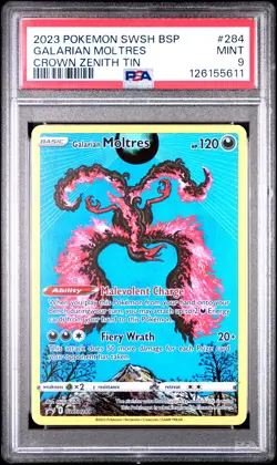2023 POKEMON SWSH BLACK STAR PROMO CROWN ZENITH TIN #284 GALARIAN MOLTRES PSA 9 - Image 1