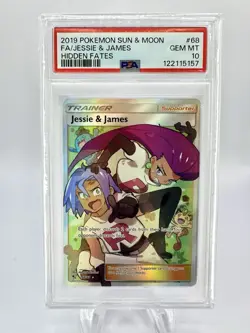 2019 Pokemon Sun And Moon Jessie And James Full Art Hidden Fates PSA 10 - Image 1